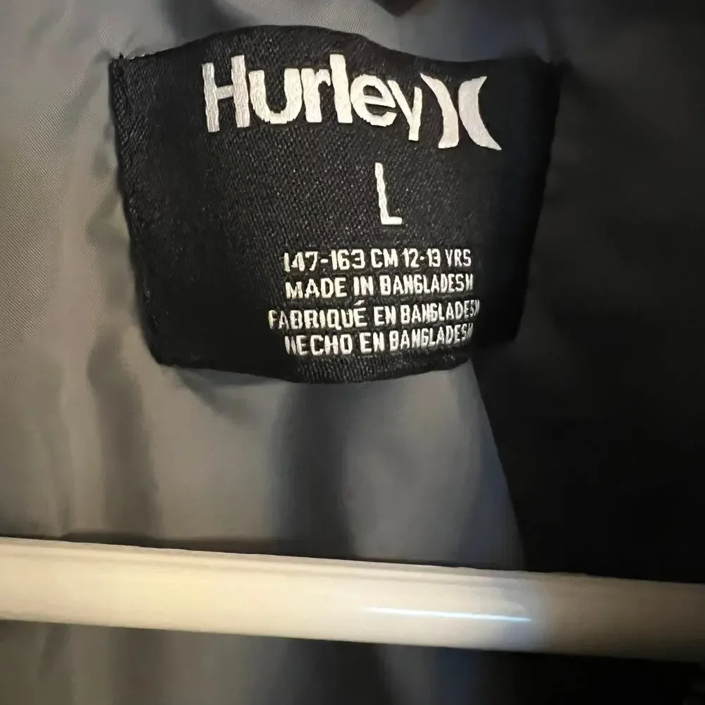 Hurley Jacket Youth Large Logo Light Weight Zip‎ up Wind Breaker Gray Black